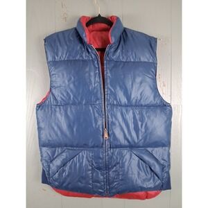 Vintage Montgomery Ward M Mens Reversible Down Puffer Vest Blue Red Made Korea